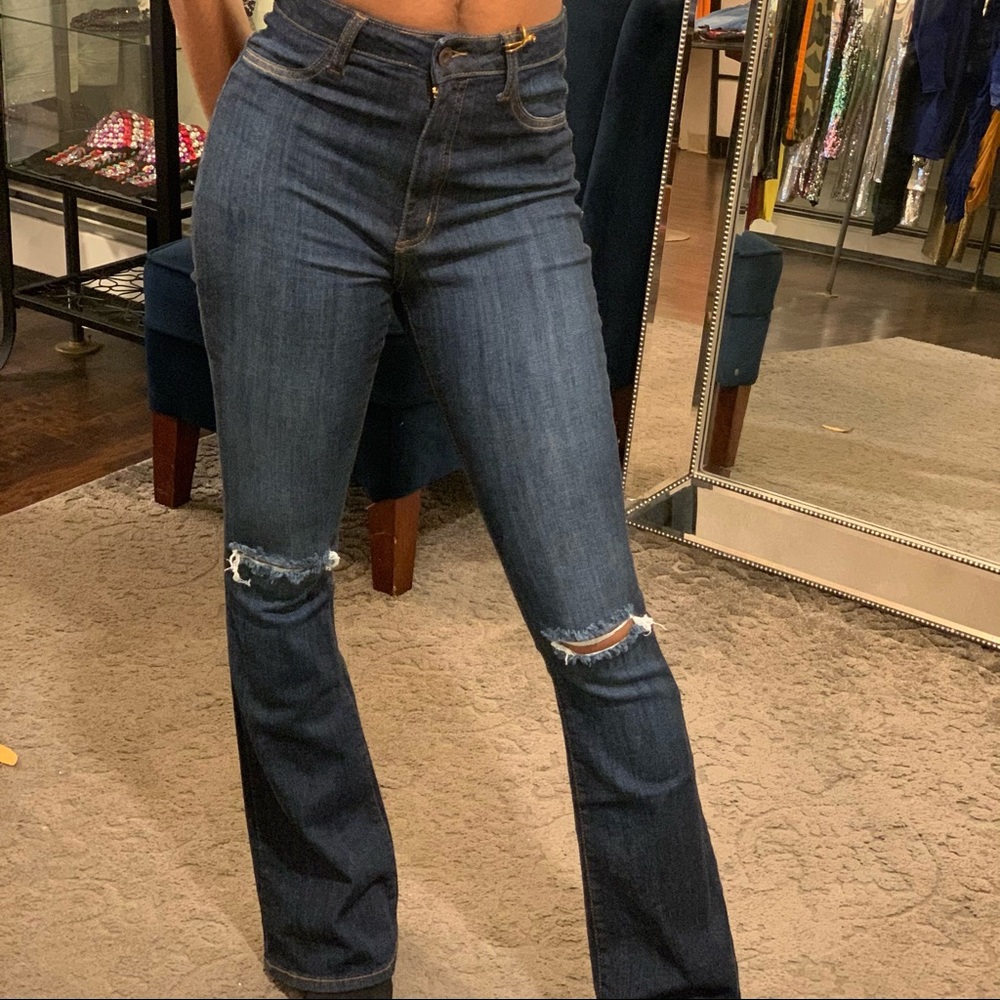 Dark wash high waist flare jeans